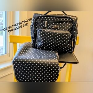 JuJuBe Polka Dot Diaper Bag w/ Changing Pad – Multi Pocket Organizer